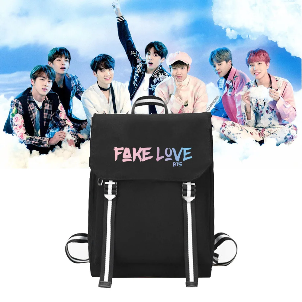 

FAKE LOVE the same style letter printed bag The Same Canvas Students Bag Fashion Teenage Backpack Travel Laptop Bag 4 Colors