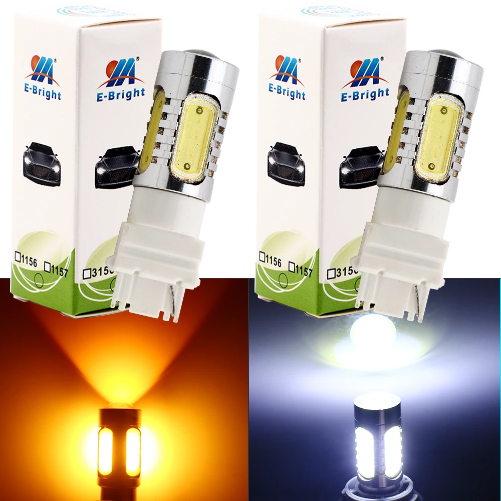 YM E-Bright 2 PCS T25 3157 P27/5W COB 7.5W 12V 24V LED Car Lights Auto Bulbs White Amber Turn Signal Brake Lamps | Автомобили и