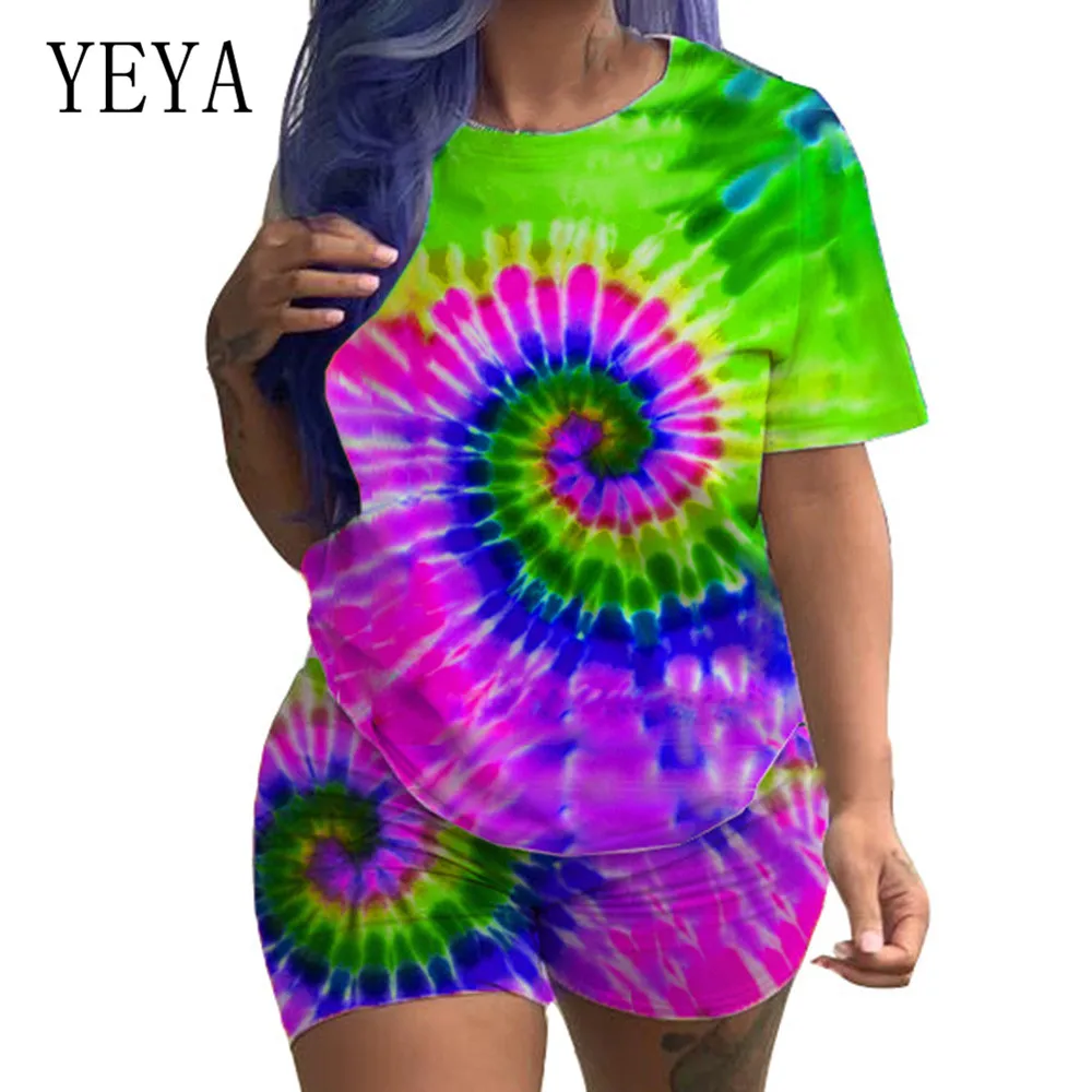 YEYA 2 Pieces Sets Tie-dye Positioning Casual Personality Jumpsuits Elegant Vintage Print Casual Romper Woman Jumpsuit Overalls