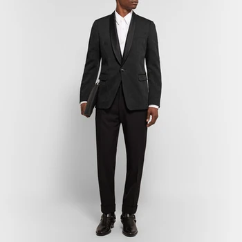 

Actual Pictures Classic Design Tuxedo One Button Shawl Lapel Three Pockets Evening Party Clothing (jacket+pants+bow Tie)