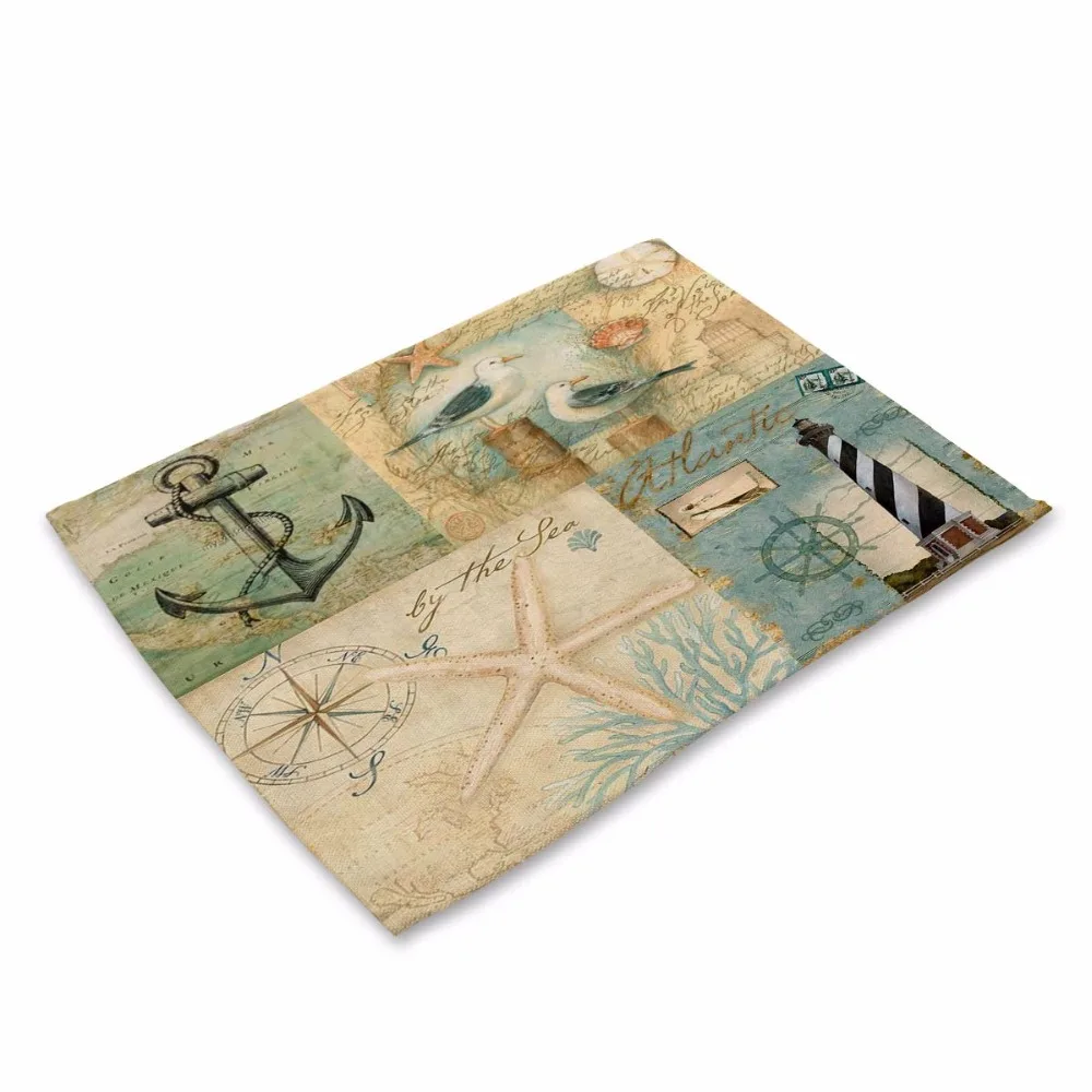 Sea Style Turtle Pattern Table Mat Octopus Lobster Table Napkin Polyester Cotton Placemat Kitchen Decoration Dining Accessories