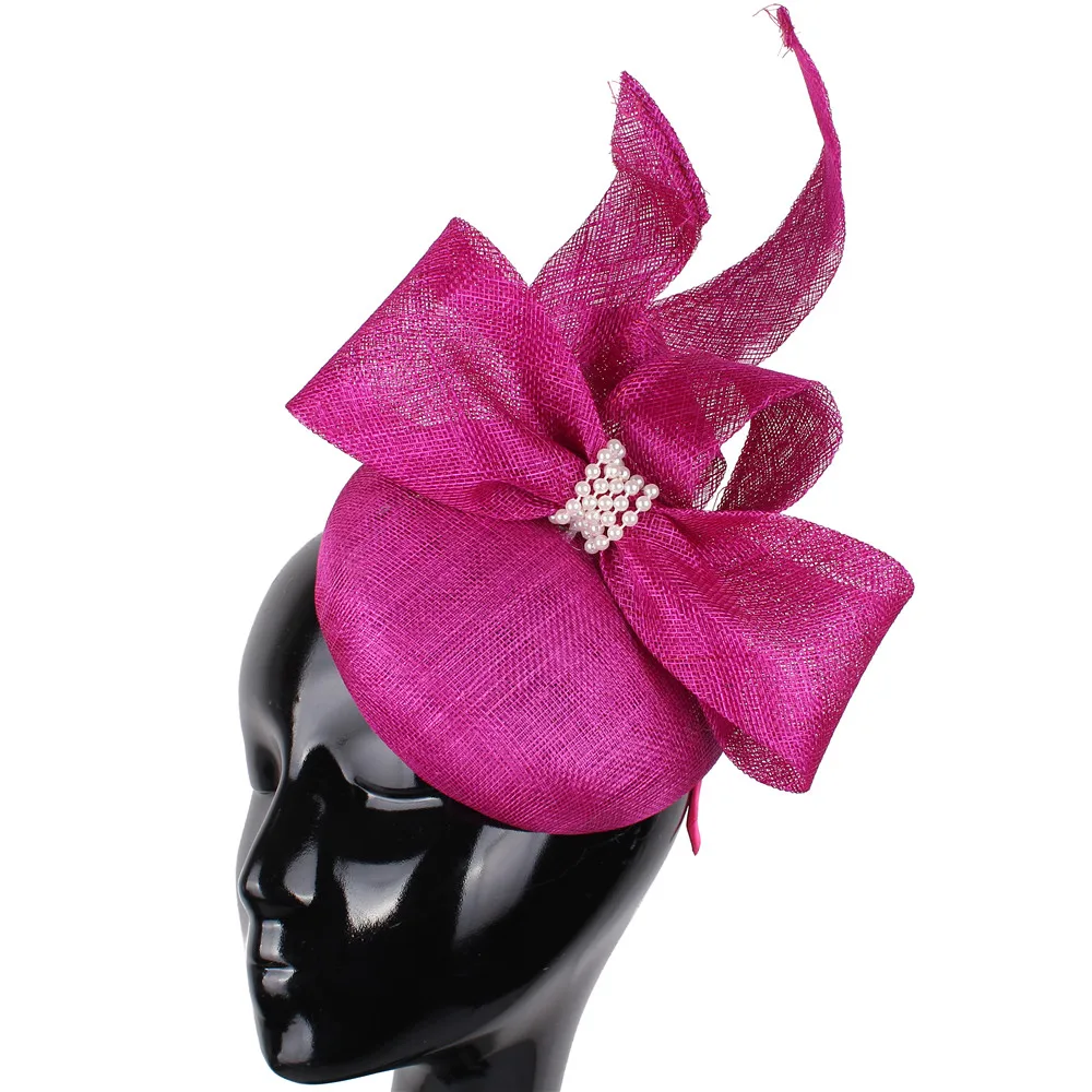 Sinamay, большой бант, millinery, вуалетки для женщин, вечерние, для чая, шляпа для невесты, Для замужней, элегантная, модная, розовая, аксессуары головные повязки