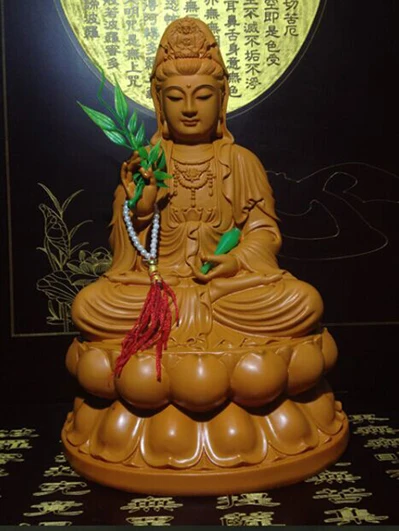 

Chinese Religious Buddhism Handwork Guanyin Kuan Yin Sitting On Lotus Buddha Statue