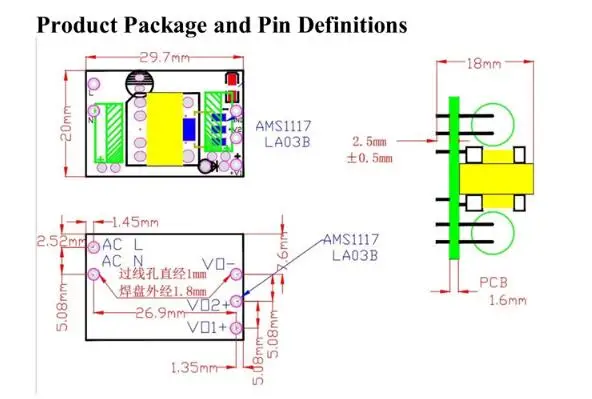 1 шт. AC220V для DC12V 500MA 5 Вт блок питания изолированный импульсный источник питания модуля 220 V в 12 V доска PLA05BC12V x6789