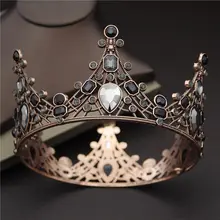 Vintage barroco corona nupcial Tiaras diadema negro cristal boda accesorios para el cabello baile de graduación pastel diadema redonda cabeza joyería