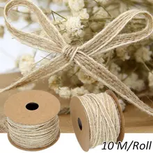 10 M/rollo de ancho 0,5 cm rollo de arpillera de yute cinta de arpillera con encaje Vintage rústico DIY adorno de fiesta para boda decoración envoltura embalaje de regalo