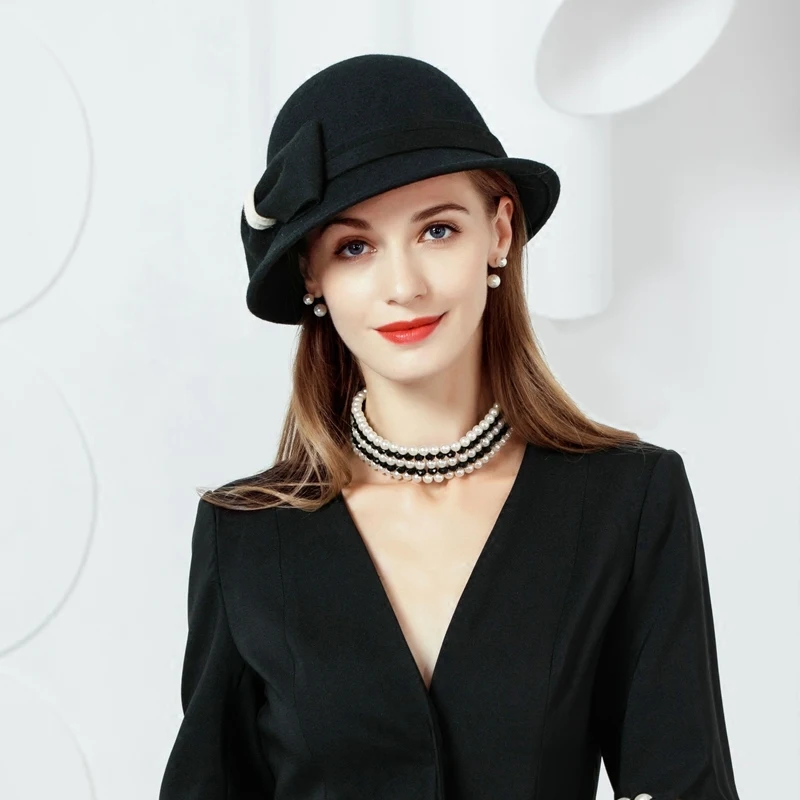 

2018 Ladies 100% Wool Dome Hat Handmade Flower Winter Elegant Cap Church Fedora Woolen Cap Dome Derby Cap Headwear B-7429