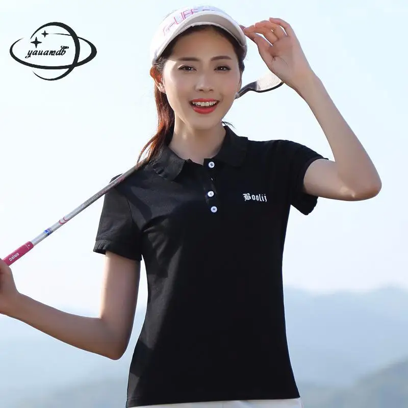 

YAUAMDB women polo shirt 2018 summer size M-4XL cotton ladies short sleeve tee female letter polo turn-down collar tops y46