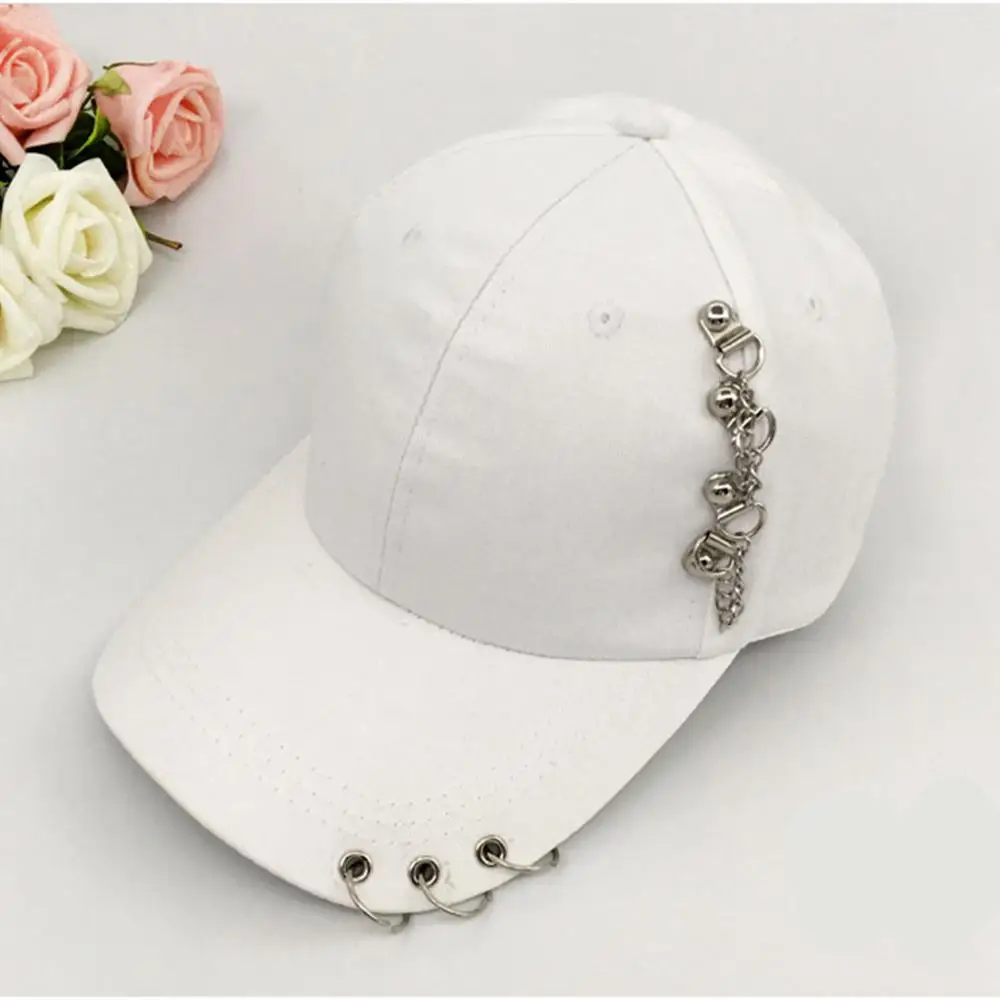 

2019 New Street Baseball Caps Women Men Couple Solid Color Individual Chain Hoop Hip Hop Hat Outdoor Young Style Sun Dad Hat