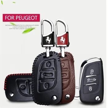 

Leather Car Key Cover Case For Peugeot 5008 107 106 208 3008 508 308 307 206 407 RCZ Expert Boxer Metal Key Ring Bag Accessories