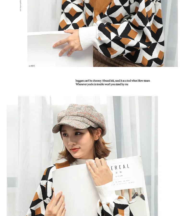 New Fashion Autumn Winter Beret hat Women Ladies Octagonal Newsboy Cap Female Vintage Plaid Artist Painter Beret Hat