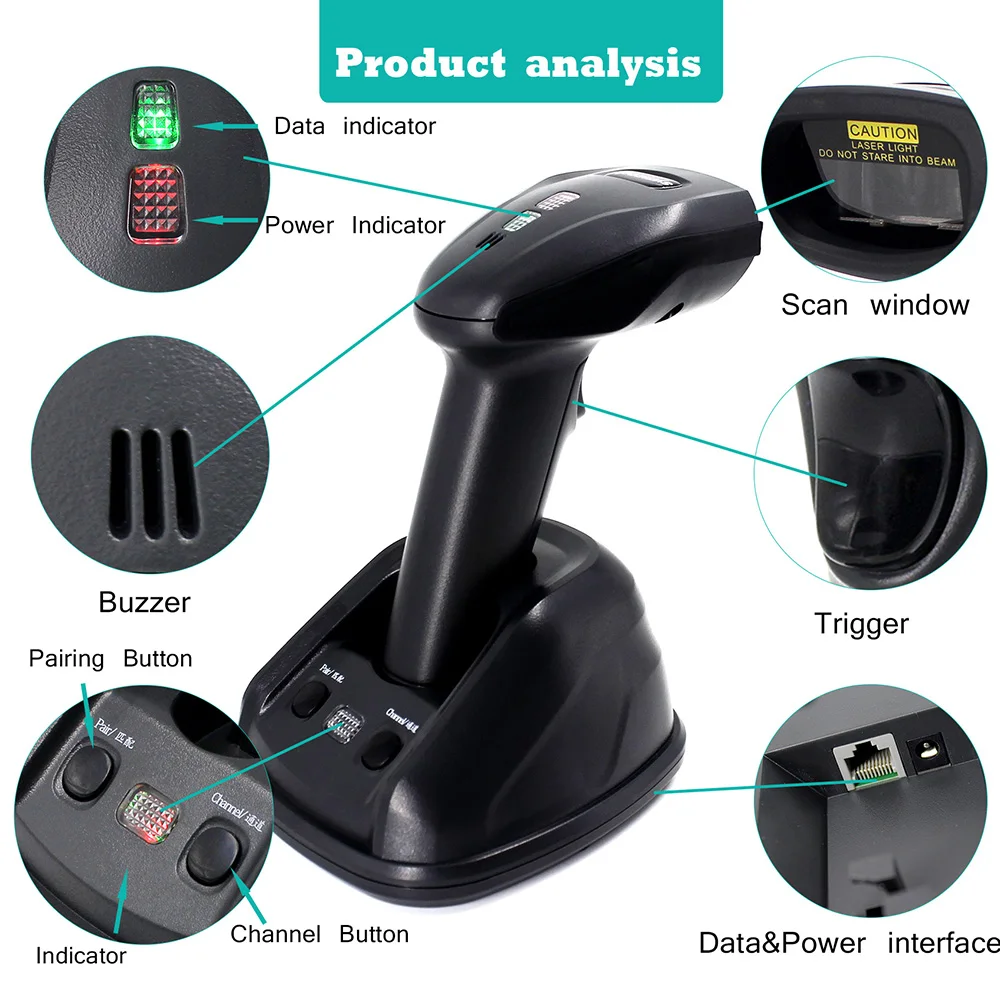 1D беспроводной сканер штрих-кодов, Symcode 433MHZ лазерный считыватель штрих-кодов Зарядная Станция Беспроводная передающая дистанция 300-400 метров