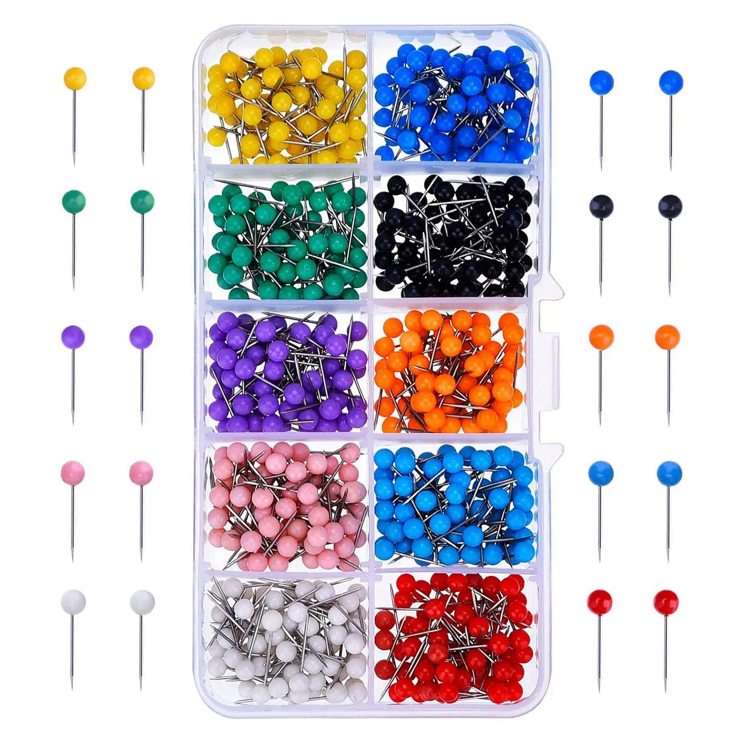 SUPVOX Map Tack Push Pins Colorful Plastic Location Pins with Steel Point Clothing Sewing Needles for Home Office School Fishing Craft 