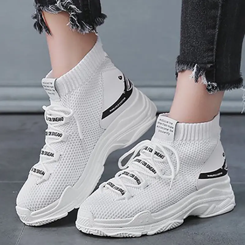 Women Platform Sneakers White Wedge Chunky Sneakers Shoes For Women Fashion Vulcanized Shoes