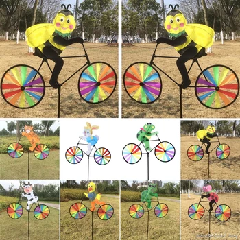 

Hot selling New Cute 3D Animal on Bike Windmill Whirligig Garden Lawn Yard Decor Wind Spinner