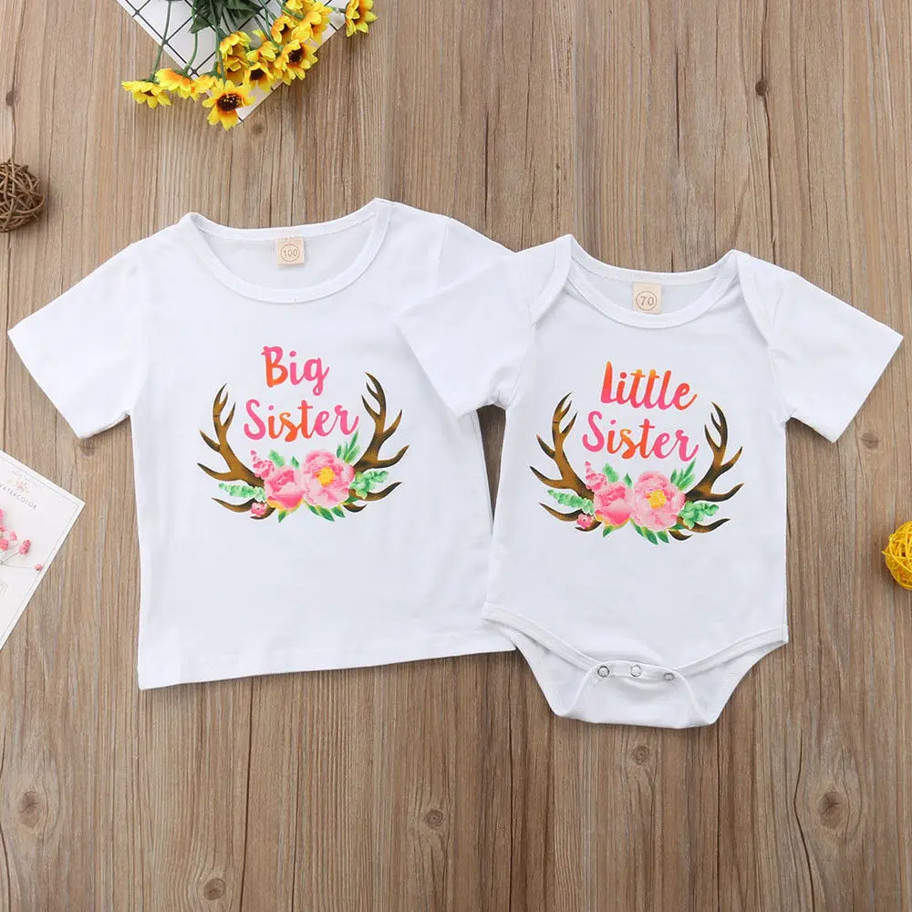US Newborn Baby Girls Romper Bodysuit Big Sister Kids T-shirt Matching Clothes