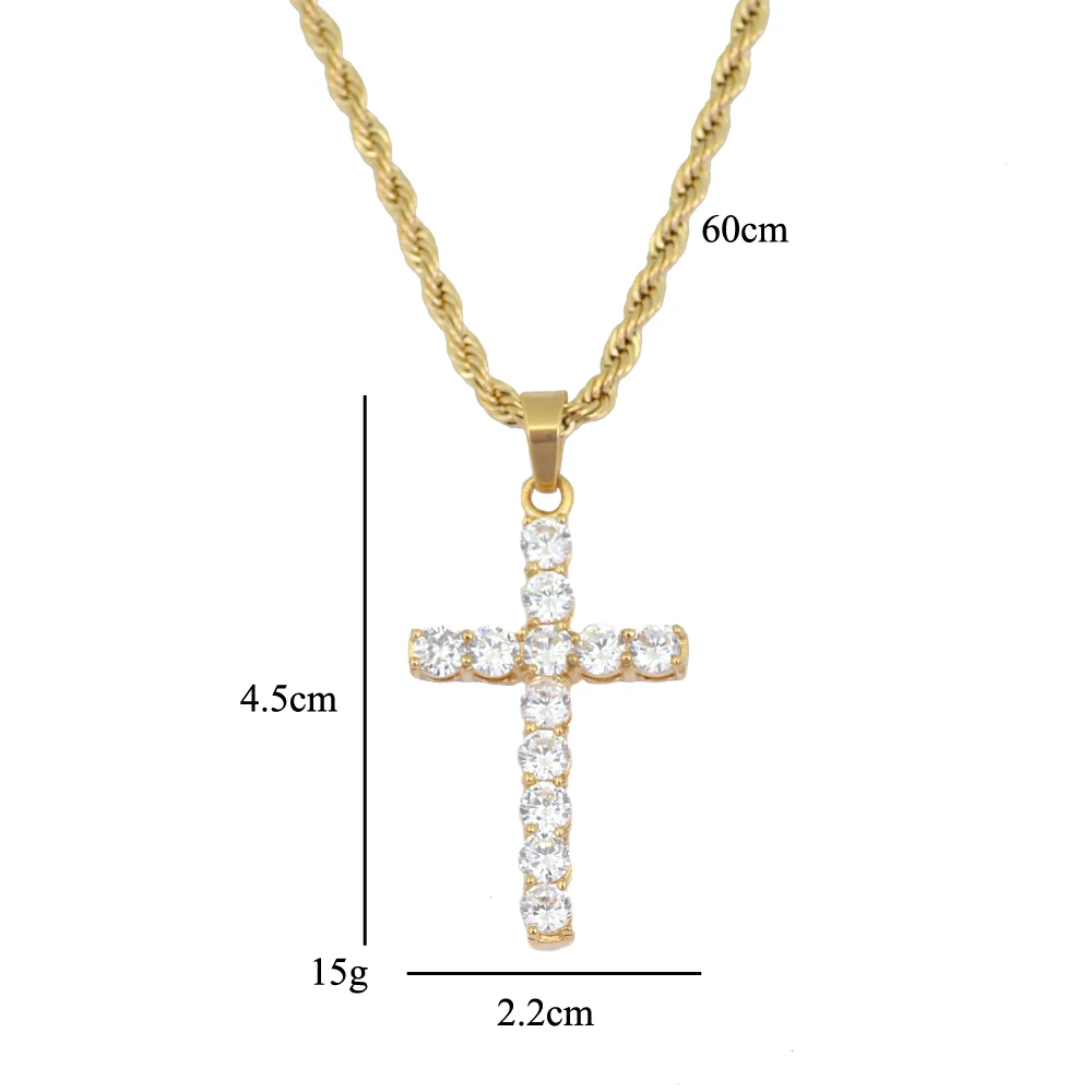 Ювелирные изделия из нержавеющей стали CZ каменный крест кулон ожерелье хип хоп ювелирные изделия 24 дюймов Веревка Цепь SN146