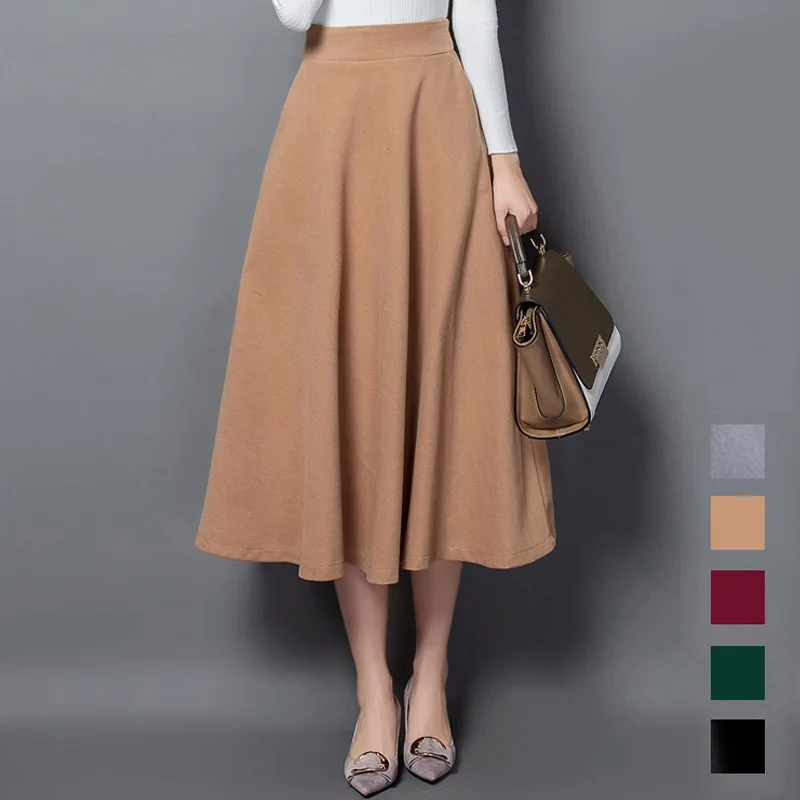 

2019 lady jupe elegant Autumn Winter Woolen Skirt Femininos Saias Longas High Waist Women Long Warm Woman Skirt feminina Faldas