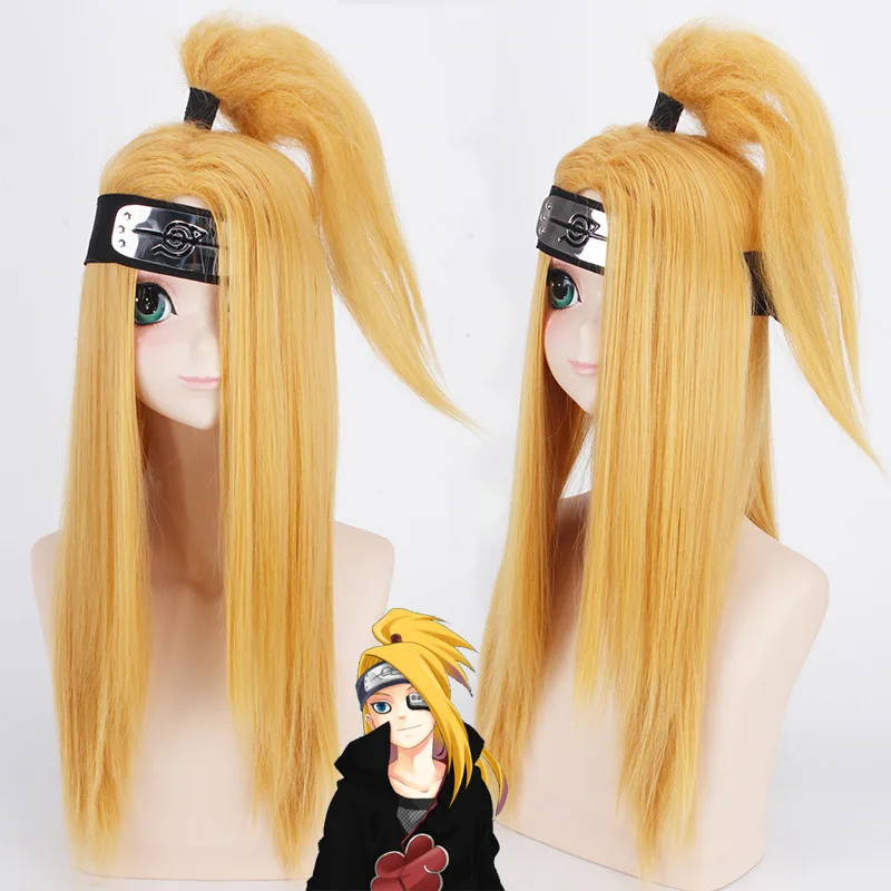 

Hot Japanese Anime NARUTO Deidara Cosplay Wig Halloween Men Women Play Party Stage Long Straight Gold Wig+Hairnet