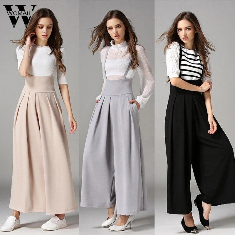 Womail ارتداءها المرأة الصيف عارضة مطوي عالية مخصر واسعة الساق قصر الحمالات موضة بنطلون جديد 2019 دروبشيب M1