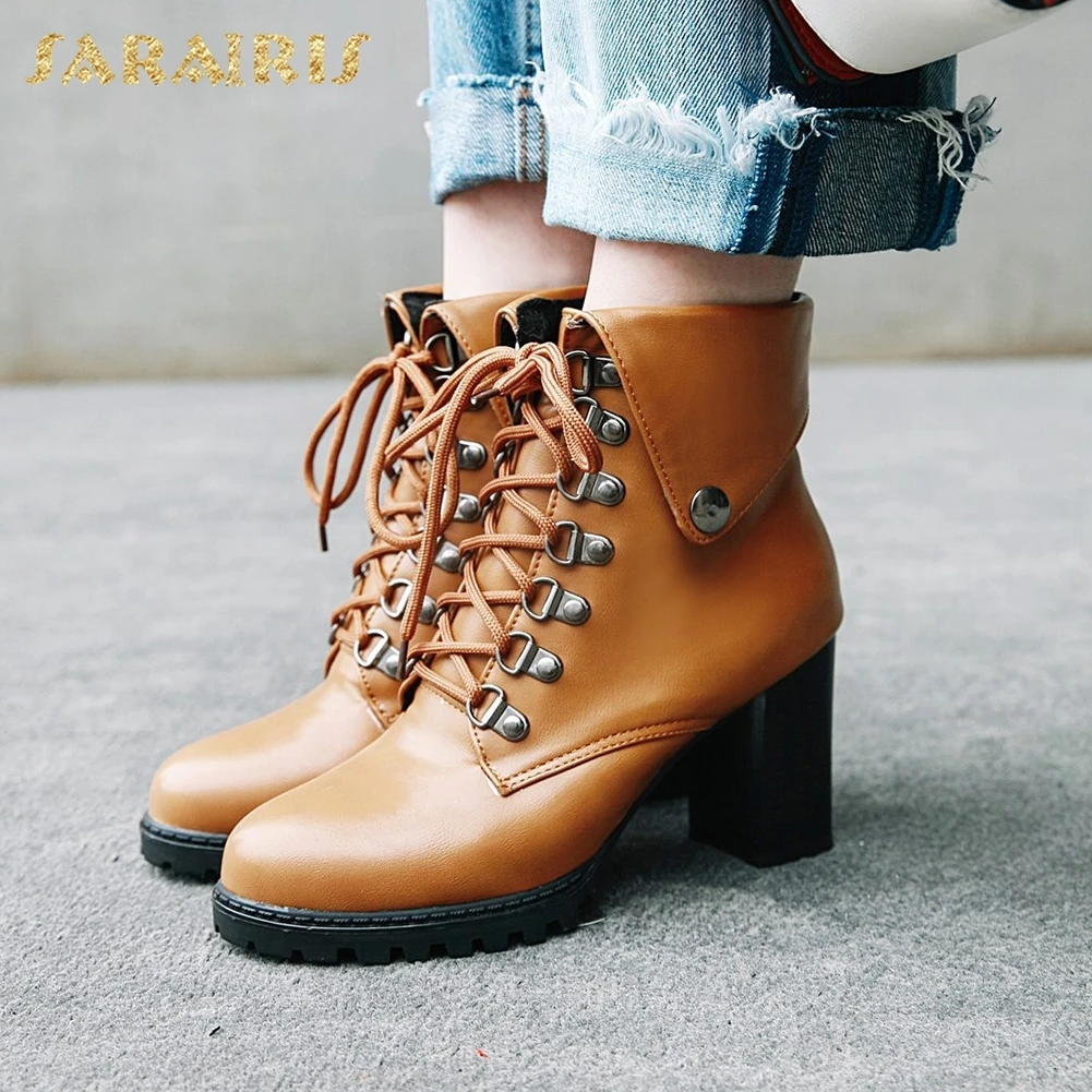 

SARAIRIS Brand New Plus Size 32-43 Lace Up Warm Winter Boots Woman Shoes Platform high Heels Ankle Boots Female Shoes Women