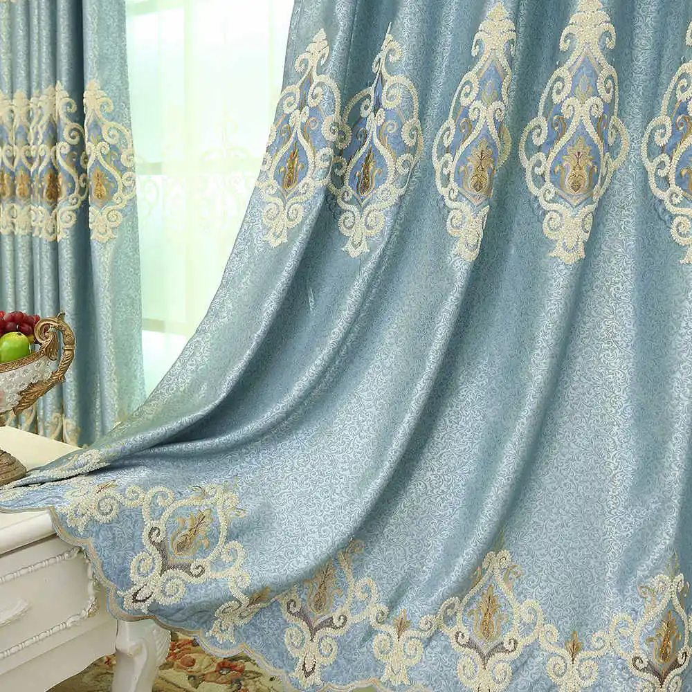 Европейские Роскошные занавески для спальни, оконные занавески, стили для гостиной, элегантные занавески, европейские занавески, занавески - Цвет: blue curtain