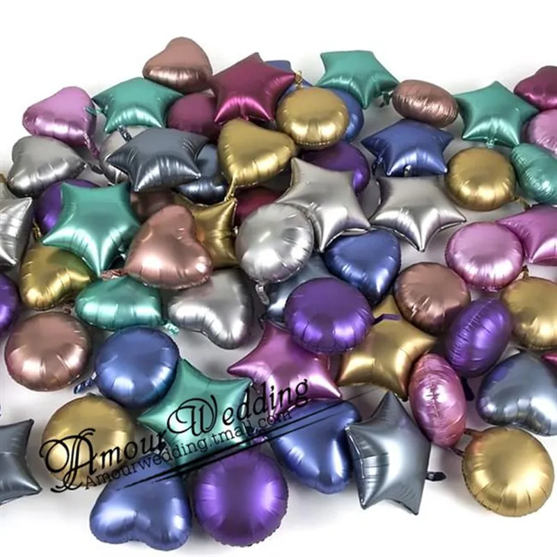 

30pcs 18 inch heat round Star Metallic Balloon Air Wedding Decoration Happy Birthday Balloon Metal colour Heart Helium Balloon