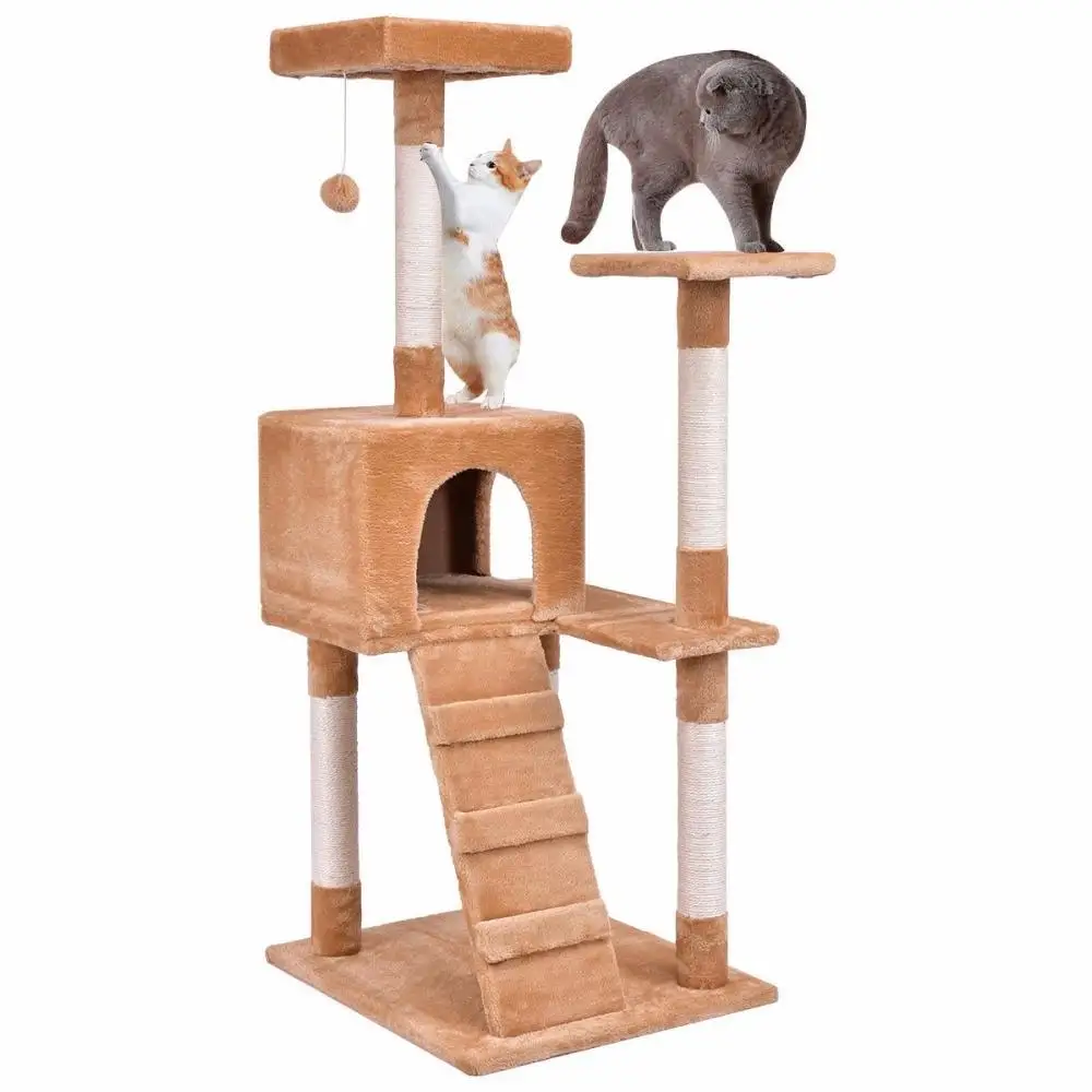 

Goplus 52" Cat Tree Wood Cat Jumping Toy with Ladder Scratching Posts Modern Climbing Tree for Cat Kitty Play House Tower PS7021