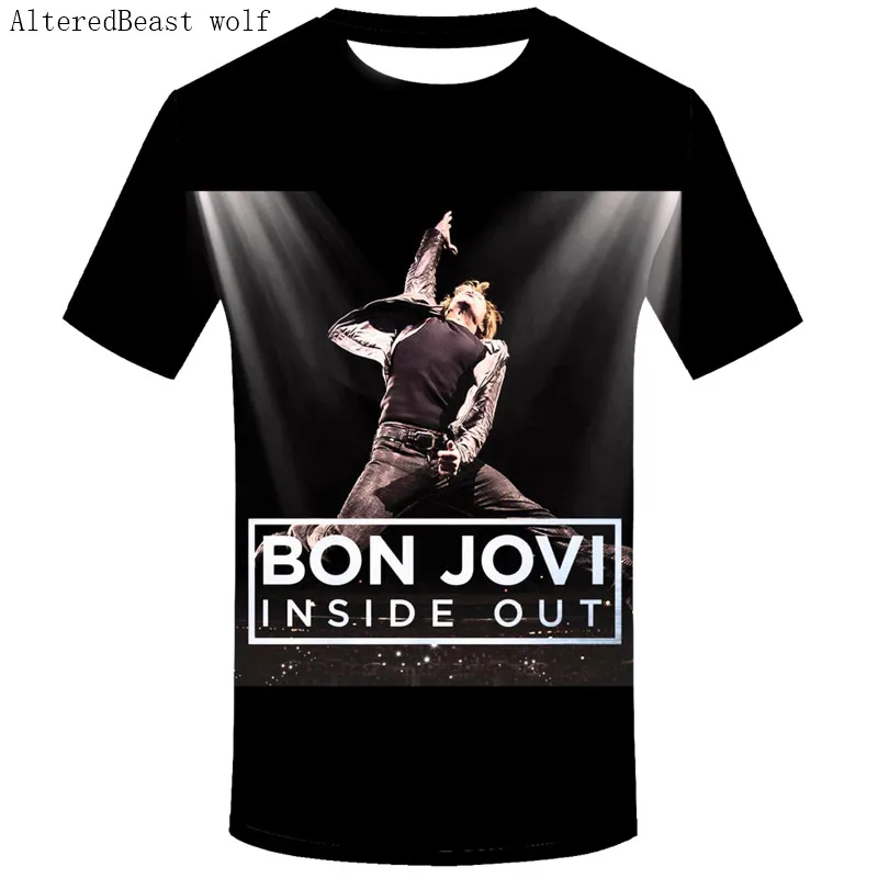 Мужская футболка с коротким рукавом Bon Jovi круглым вырезом в стиле панк рок
