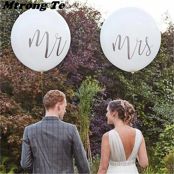 2pcs-lot-Good-Quality-36inch-Round-White-Print-Mr-Mrs-Latex-Balloons-Happy-Wedding-Valentine-s