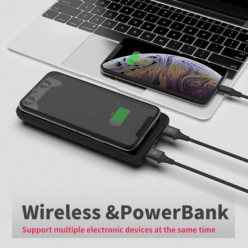 Cargador inalámbrico Baseus 10000mAh Qi para iPhone Samsung S10 Xiaomi mi 9 Batería Externa cargado