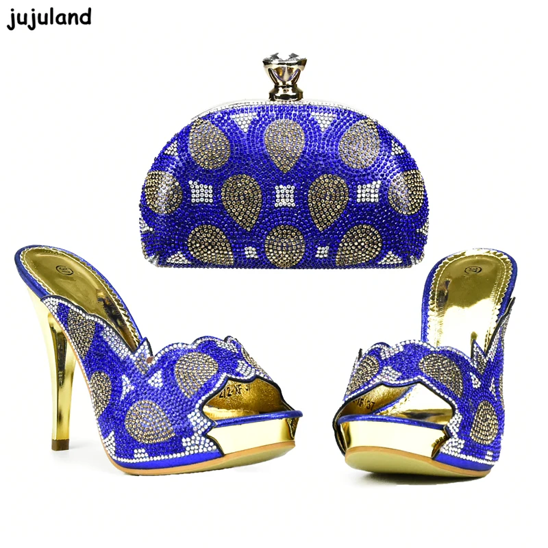 Calidad verde Azul Alta De Italia Y Decorado rojo Fiesta Africana Bolsa Negro Zapatos oro Imitación Con Bolso Diamantes Color azul q4Uwdq