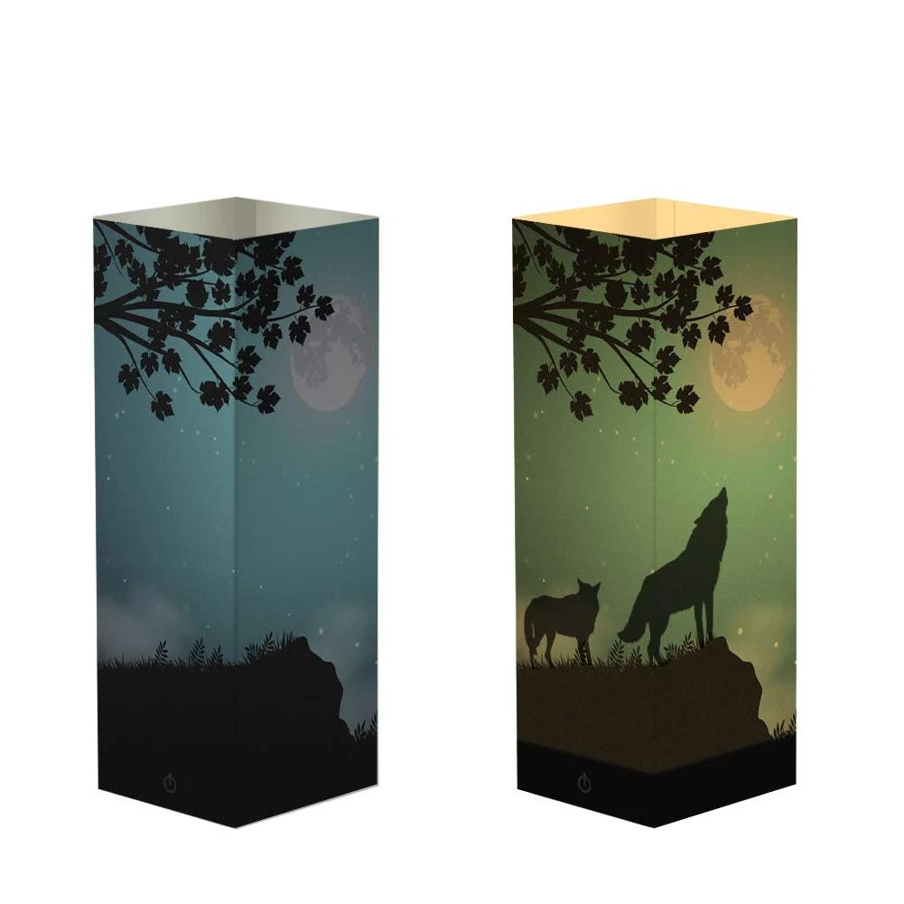 

Kids Bedside Switch Hallway Night Light Decorative Bedroom Home Gift LED Bulbs Wolf Shadow USB Paper Lamp Table