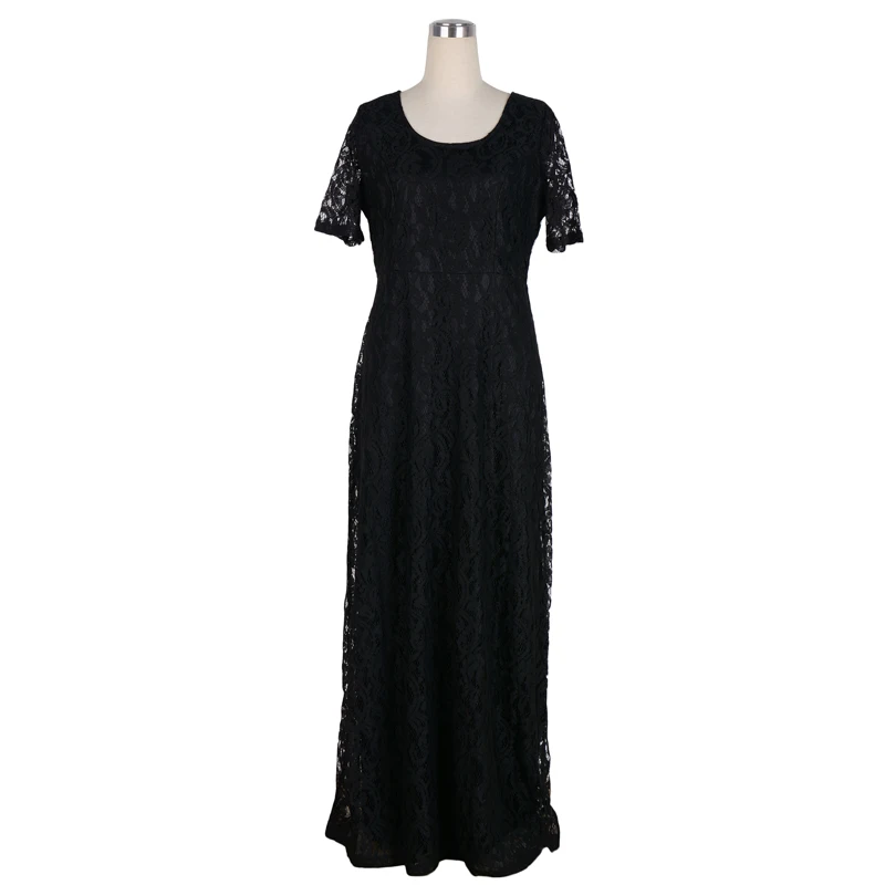 Nemidor горячая Распродажа женское элегантное с o-образным вырезом Вечерние размера плюс 7XL 8XL 9XL кружевное платье винтажное с коротким рукавом Миди повседневное Длинное Макси платье - Цвет: Black