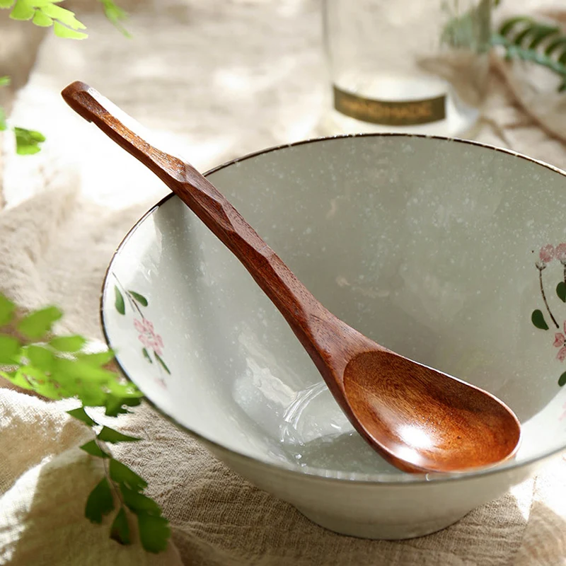 

1Pc Large Wooden Spoon Long Handled Soup Spoon Japanese Style Wood Spoon Dessert Dinner Spoon Kitchen Tableware Wooden Utensils