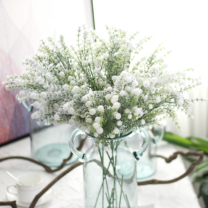 Искусственная ветка Gypsophila белый цветок голова зеленый babysvish для Рождественского