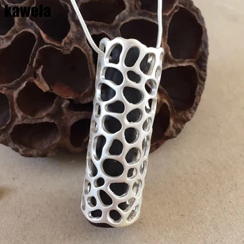 

Free Shipping Filigree Metal Wood Pendant Snake Chain Necklace