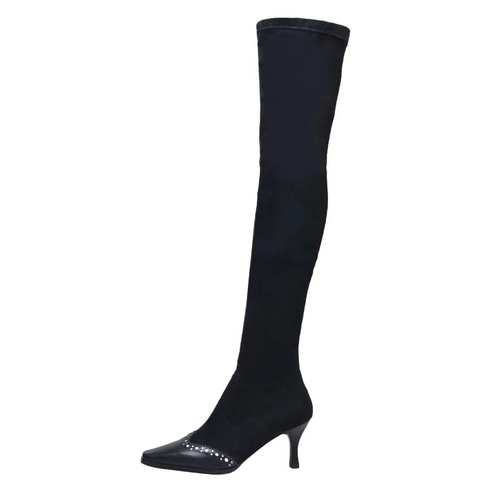 Stretch calf Dünne Größe Heels Plus mid Klassischen Büro Kuh 2019 Dame Slip Concise Chelsea Leder Quadratischen Boots L7f3 Stiefel Flock Boots Auf Zehe High Thigh xT7f0qgwA