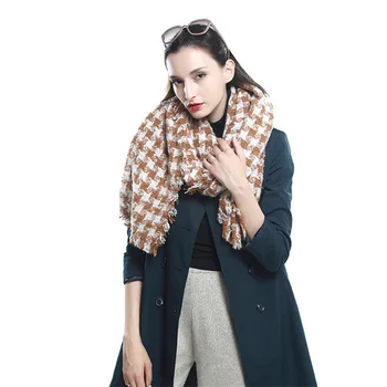 

Woman Fashion Design Scarves Houndstooth Winter Cotton Knitted Cashmere Scarf High Quality Thick Warm Long Scarf