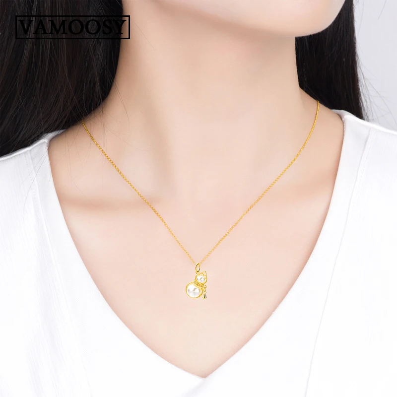 

Fine 100% 24K Gold Necklaces for Women 2018 Statement Pearl Necklace Gourd Pendant Collar Bohemian Chocker Female Jewelry