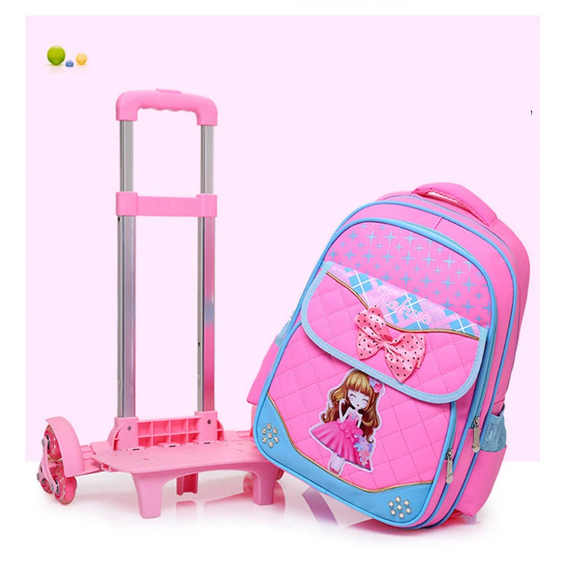 Fashion 2pcs set school backpacks 6 wheels children school bags for girls handbag waterproof cute kids travel trolley bookbag