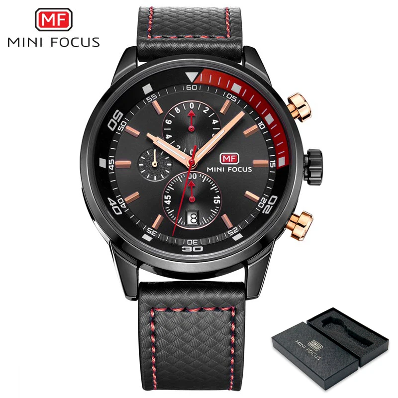 

MINI FOCUS Military Chronograph Watches Men Fashion Calendar Sport Mens Quartz Wristwatches Leather Waterproof Relogio Masculino