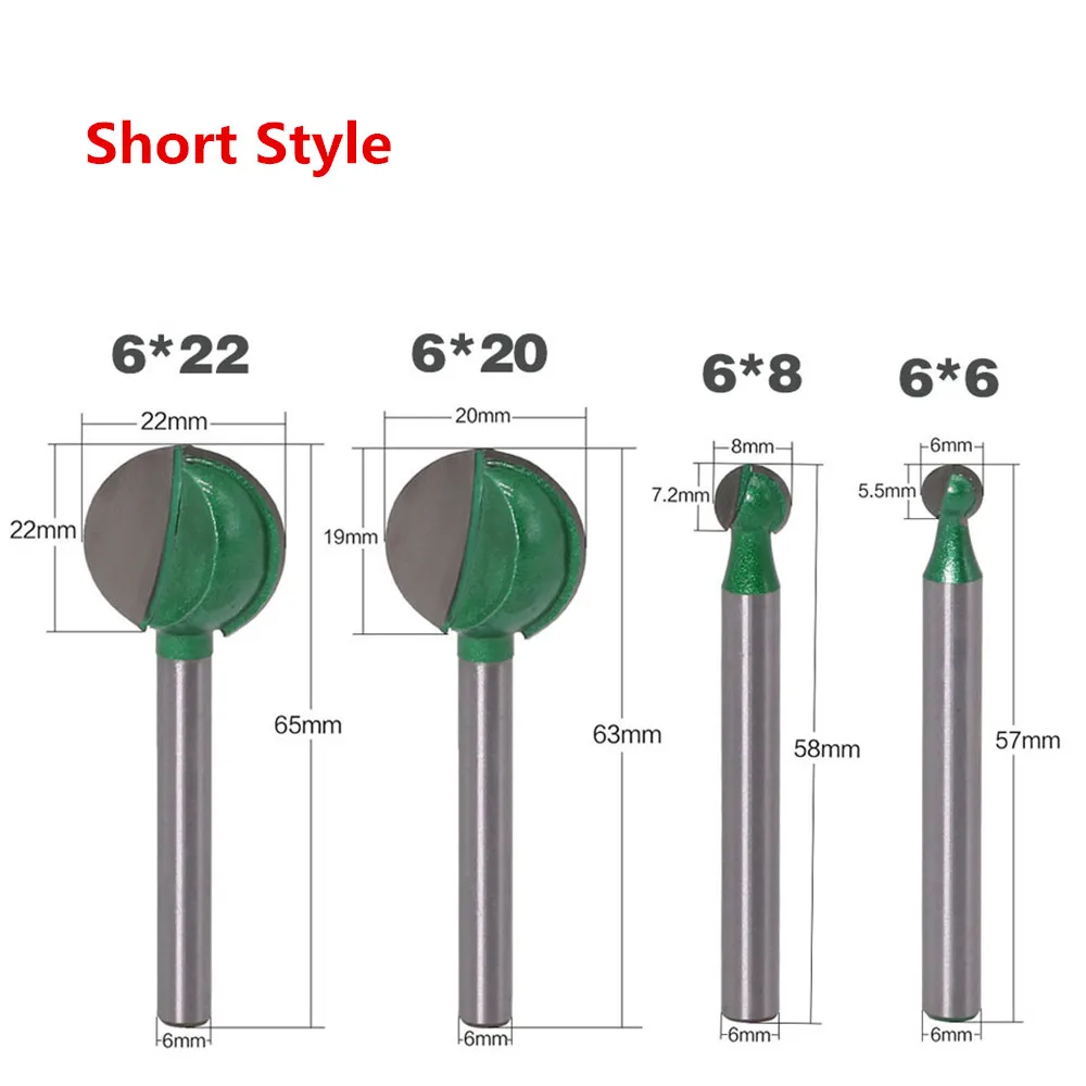 4 шт пилюль деревообрабатывающий шаровой формы фреза 6 мм хвостовик фрезы Инструмент для резьбы по дереву нож долото сверло роторный инструмент WQD4-HT60 - Длина режущей кромки: Short Style
