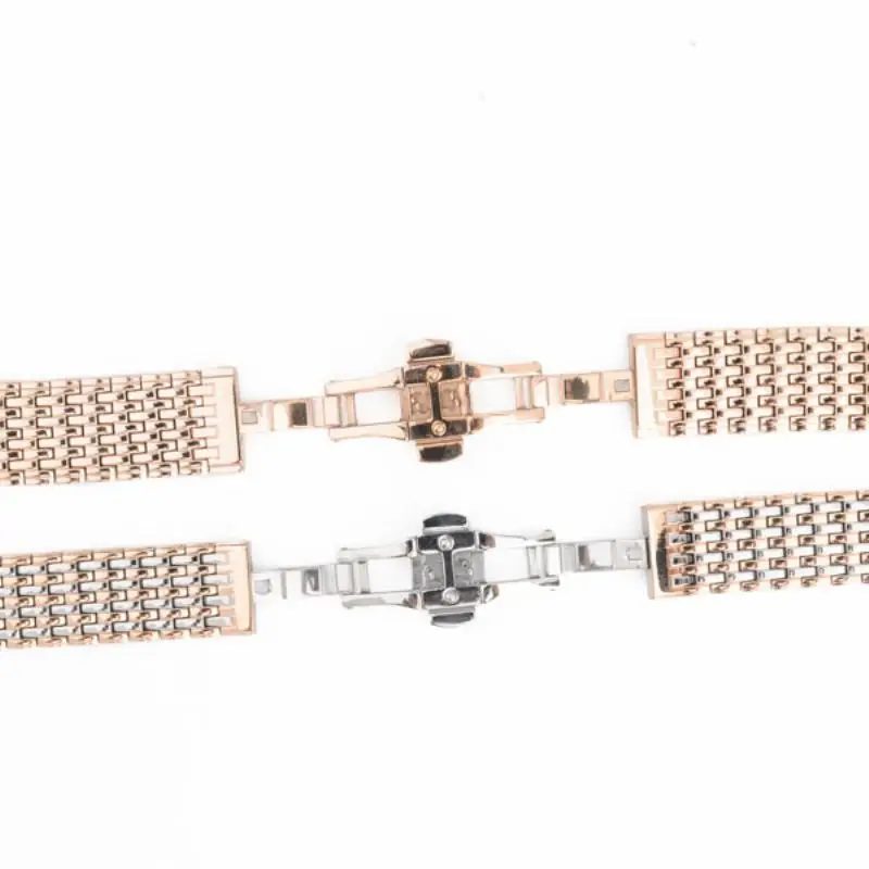 20 22mm Stainless Steel Wrist Watch Band Strap Silver Rose Gold Double Butterfly Clasp Buckle Bracelet For Men Women Relojes