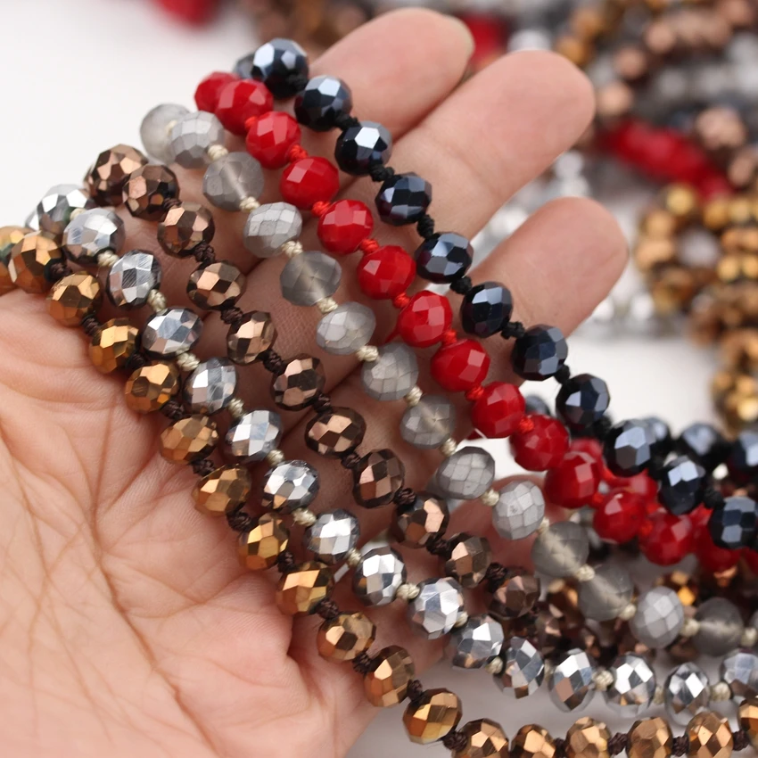 

6 Color,152cm,Handmade Knotted Long Chains Model Necklace,Facted Round Glass Wrapped Chains Bracelet Craft Jewelry Gift PD-03