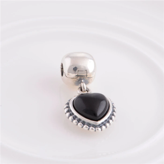 

Authentic 925 Sterling Silver and Onyx Statement Heart Dangle Clip FitsEuropean Style Charm Bracelet Necklaces DIY Craft Making