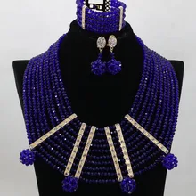 Изящные Нигерии Свадьба бусы колье Королевский синий африканский хрустальные бусины комплект Ювелирных Набор WA702