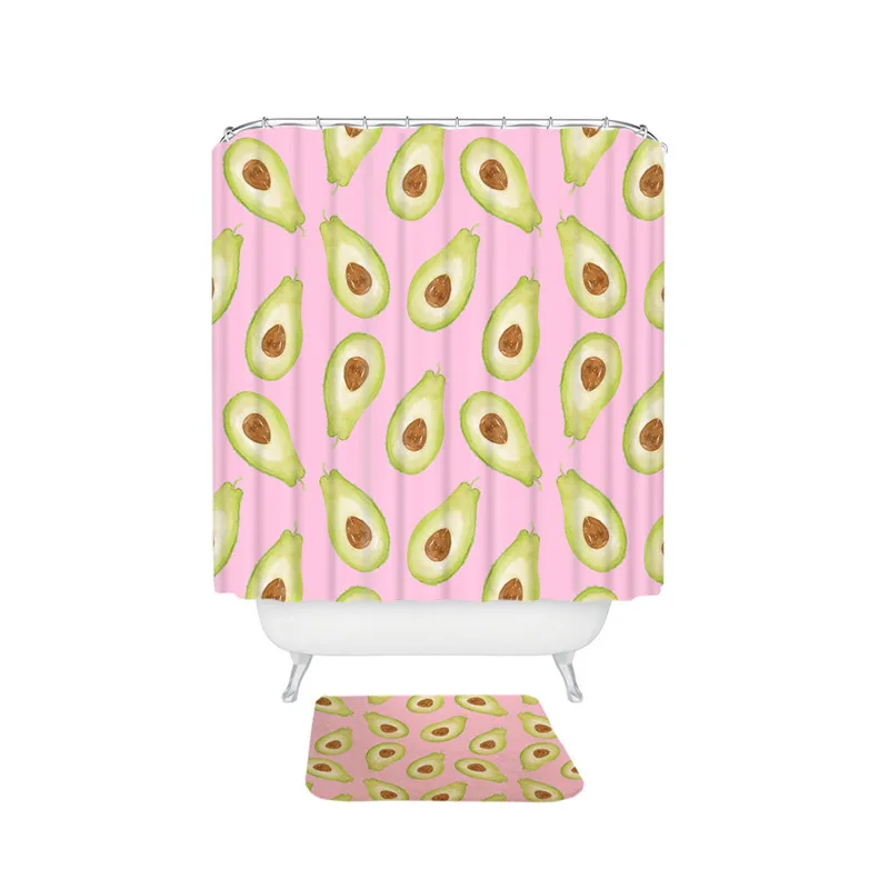 Miracille Avocado Bathroom Curtain Mat Set Waterproof Polyester Shower Curtains and Anti-slip Mat Home Decoration - Цвет: 003