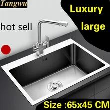 Квартира кухня ручная раковина одинарная мойка сделать блюда стандарт 304 нержавеющая сталь Горячая большой 65x45 см