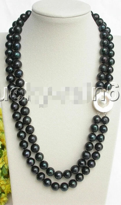 

FREE shipping>>> >>> stylish 22"-23" 12mm 2 row round black pearls necklace mabe 925ss clasp e1320 6.07